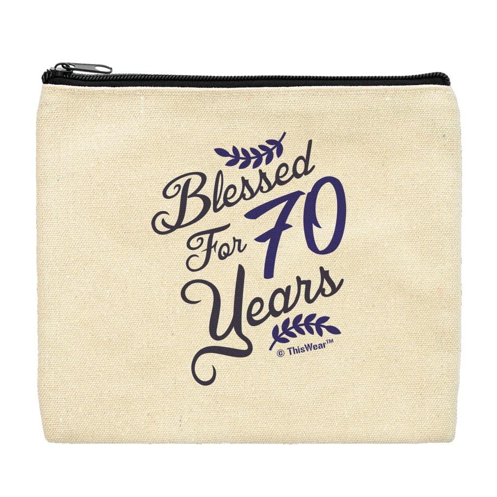ThisWear ThisWear 70th Birthday Party Favors For Women Blessed For 70 Years 2-Pack Cosmetic Accessory Bags