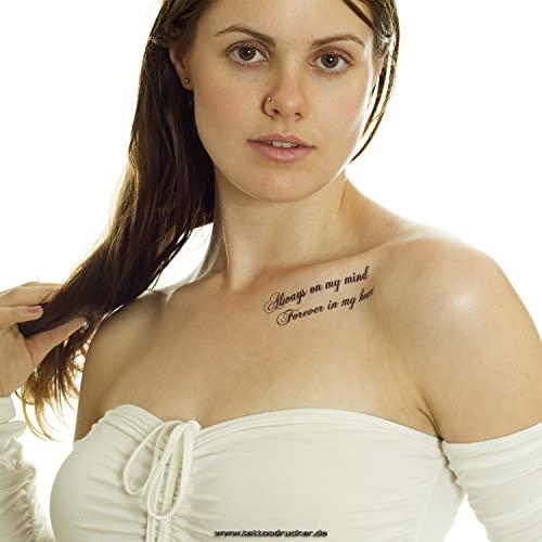 Tattoodrucker 10 x Always on my mind Forever in my heart - Black Temporary Skin Tattoo lettering (10)