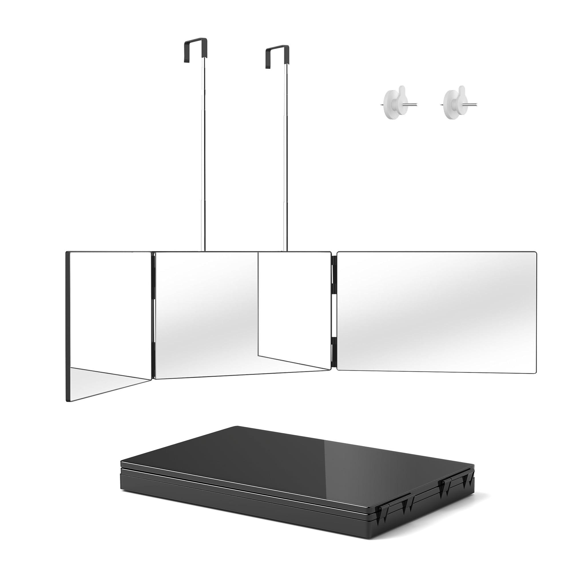 DC DICLASSE 3 Way Haircut Mirror, Three Sided Barber Mirror with Adjustable Telescoping Hooks, 360 Trifold Mirror to See Back of Head for Self Hair Cutting, Makeup, Braiding, Shaver, Hair Dyeing (Black)