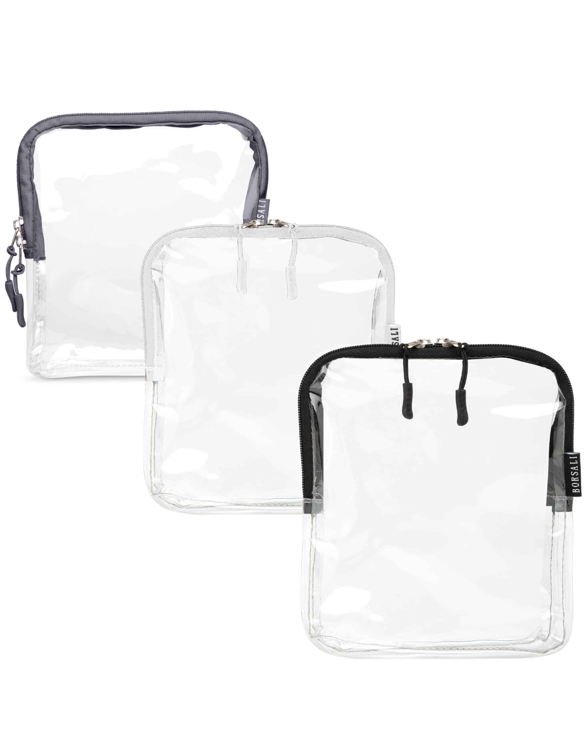 BORSALI BORSALI TSA-Approved Quart-Sized Bag for Carry-on Travel - One (1) Quart Clear Toiletires, Cosmetic and 3-1-1 Liquids Toiletry Bag - Set of 3