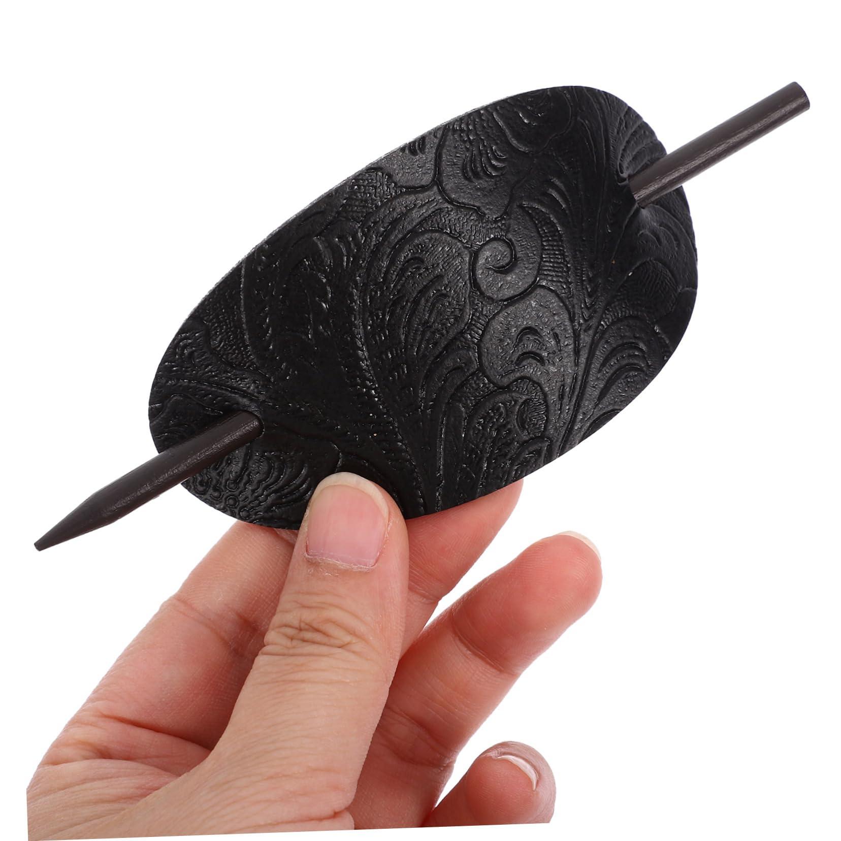 Didiseaon Didiseaon 3pcs Leather Hair Barrette Stick Black Hair Women Hair Accessories Stick Barrettes Oval Hair Clip