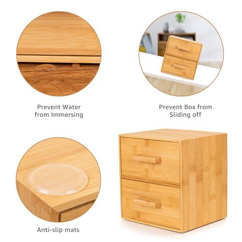 Chokoter Bamboo Box with Makeup Remover Wipes, 50 PCS XL Disposable Face Towels, Wash Cloths for Your Face and Body, Double-drawer Bamboo Container for Face Towelettes (Bamboo Container, 50 Face Cloths)