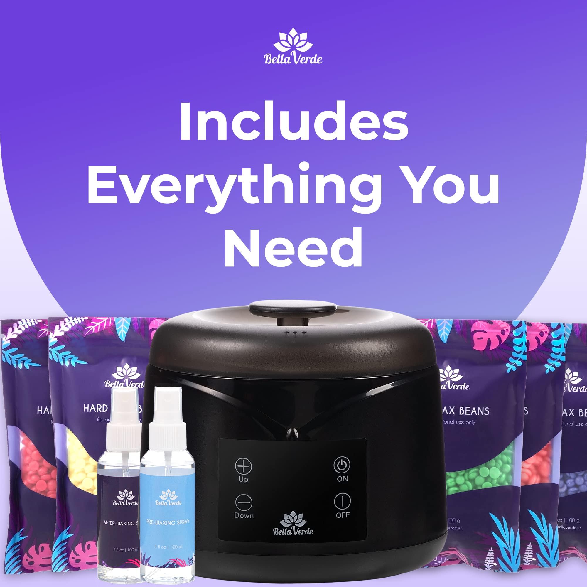 Bella Verde Bella Verde Wax Warmer Home Waxing Kit - Wax Kit for Hair Removal Wax Pot Professional with LED Display and 8 Bags Painless Hard Wax Beans, 20 Wax Sticks for Face, Legs, Arms, Bikini