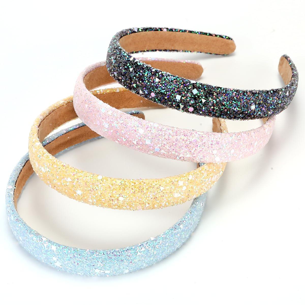 NARUNING NARUNING 4 Pcs Glitter Headbands, Sparkly Headband Plastic Sequins Hair Hoop Glitter Hairbands for Women and Girls Hair Accessories (4 Pcs Style C)