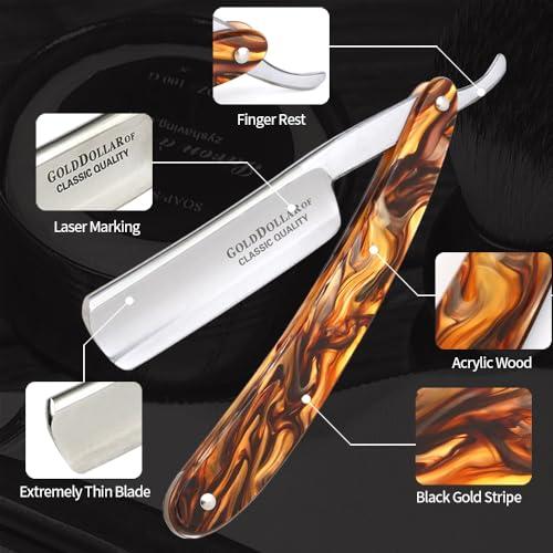 Gold Dollar Gold Dollar Retro Shaving For Men Acrylic Handle Straight Razor Barber Shaving Ready Without Stabilizer Scraper Cloth Kit