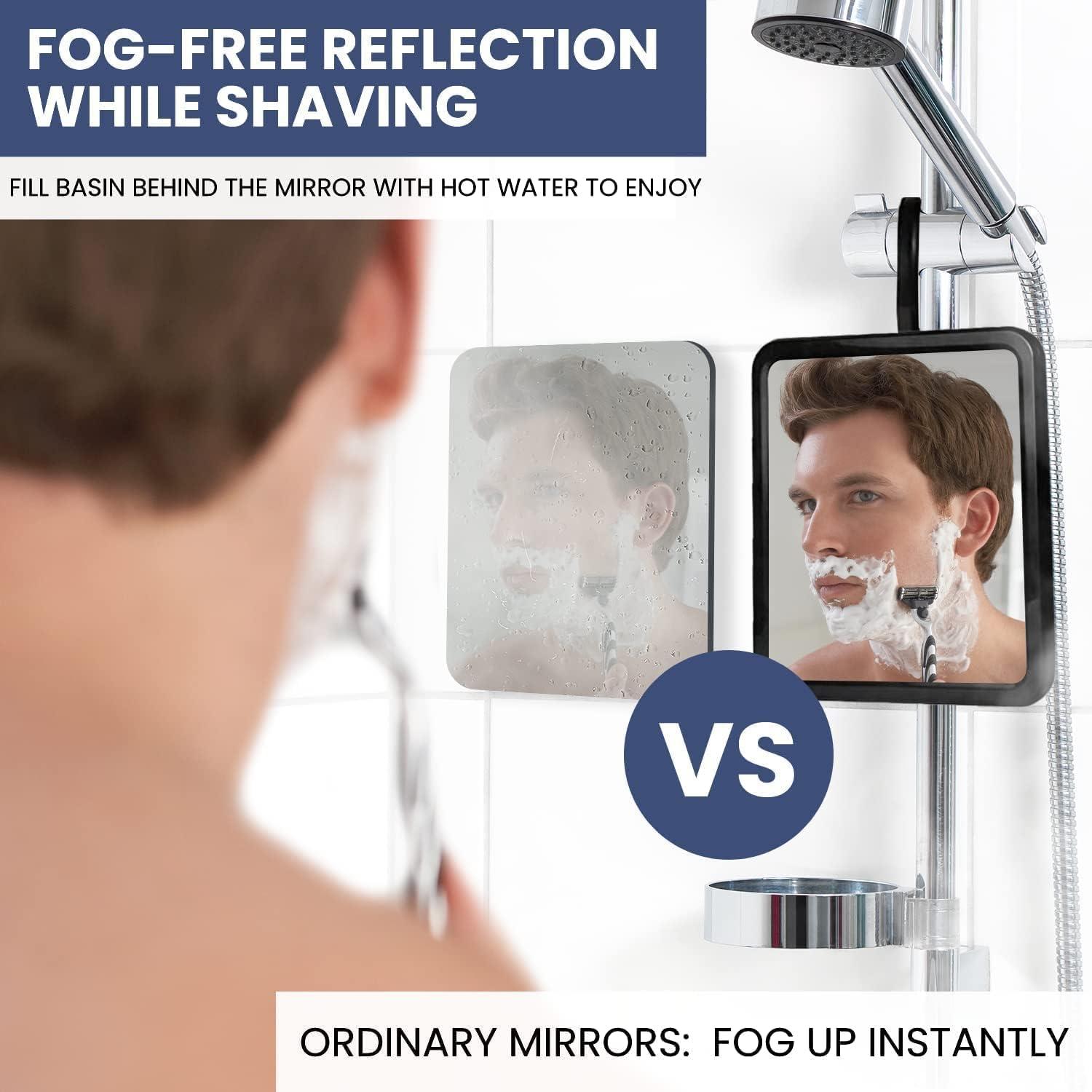 MIRRORVANA REAL GLASS Hanging Shower Mirror for Distortion-Free Shaving - Fogless Mirror with Razor Holder, 360 Adjustable Hook - Fill Back Reservoir with Hot Water for Anti-Fog Shave (8\" x 7\", White)