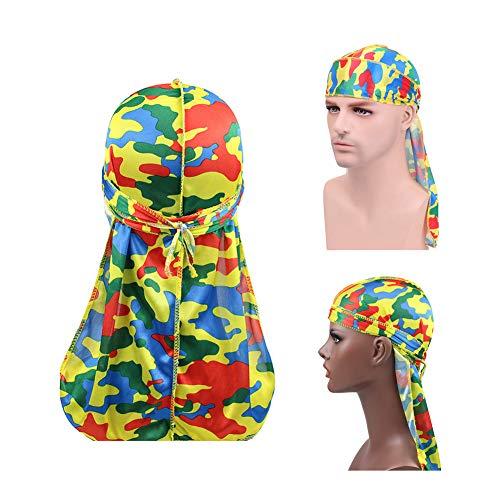 DIY Military Camouflage Premium Silky Durags with Long Tail Colorful 360 Waves Doo rag for Men Du rag Cap (3/4 Packed), Set12-solid&camo-4 Packed, Medium