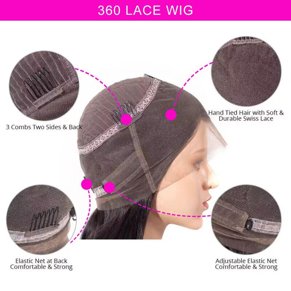 Ossilee Ossilee 24 Inch 200% Density 360 Lace Front Wigs Human Hair Wigs for Black Women Straight 360 Full Lace Frontal Wigs Human Hair HD Lace Front Wigs Human Hair Pre Plucked Pre Bleached