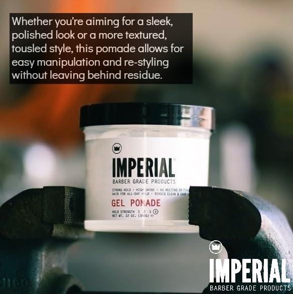 Imperial Barber Imperial Barber Grade Gel Pomade - All Day Strong Hold, No Flaking, Water Based, Reactivatable - Natural Men\'s Hair Styling Product 12oz