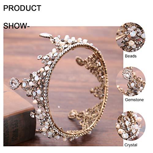 Blufly Blufly Baroque Bridal Crown and Tiara Rose Gold Crystal Full Crowns Dolce Baroque Diadem Headband Pageant Flower Hair Accessories Pearls Bride Headpieces for Women and Girls (D)