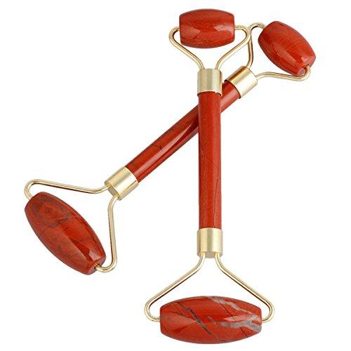mookaitedecor mookaitedecor Red Jasper Stone Roller for Face Massage Neck, Anti-Aging Facial Massager with Double Rollers