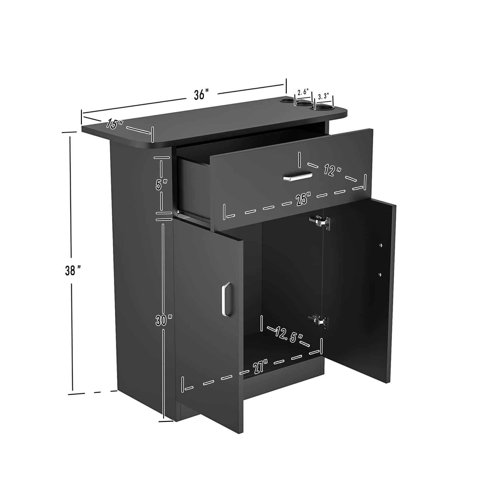 Paddie Paddie Barber Cabinet Storage Station, Free Standing Beauty Hair Stations for Salon Barber Utility Unit with Holders Styling Salon Spa Equipment with Drawer and Cabinet