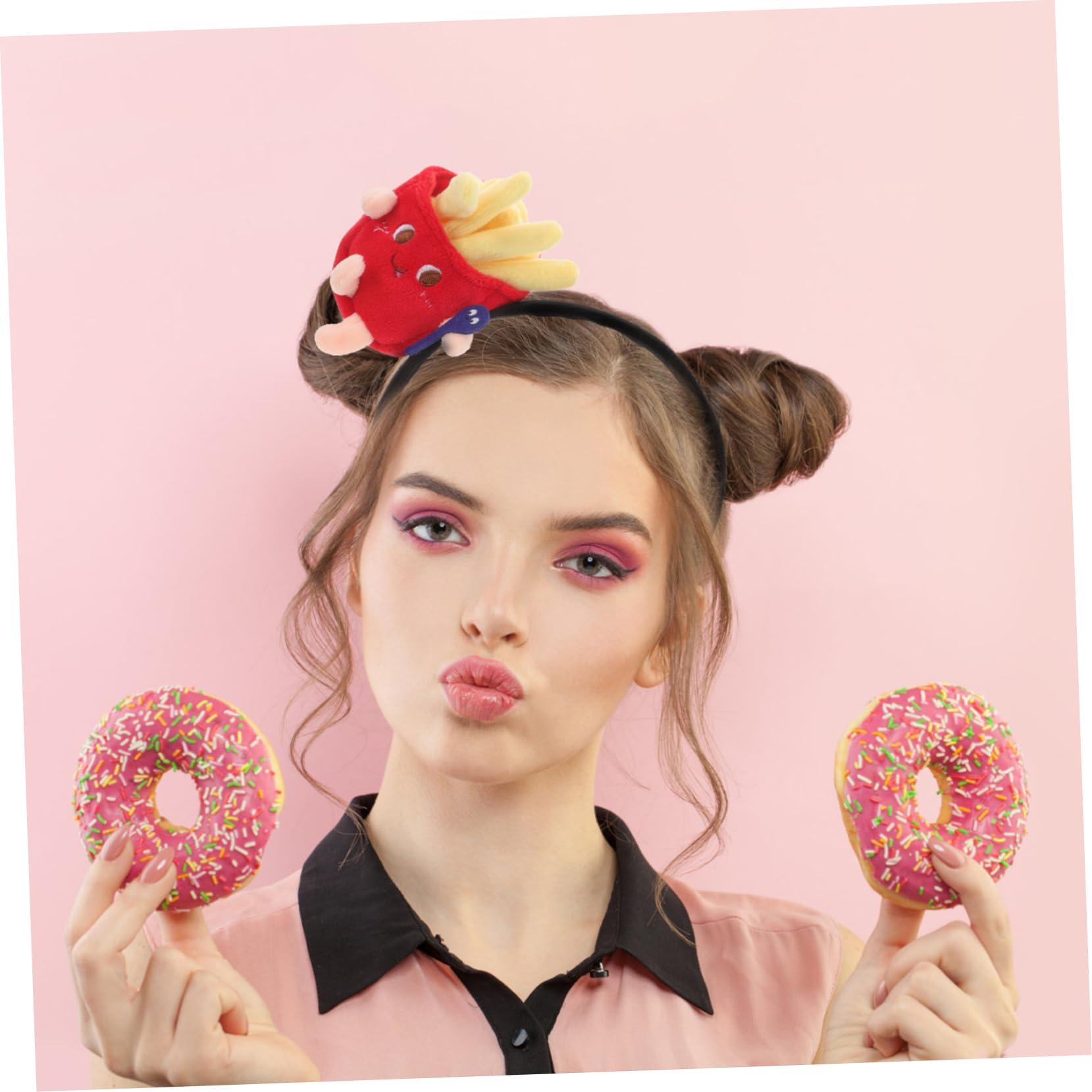 GALPADA GALPADA Cartoon Funny French Fries Head Button Headband Skincare French Fries Headdress Dress Hoop Outfit Headband Novelty Headbands for Women French Fries Women Burger Cap Birthday Fabric