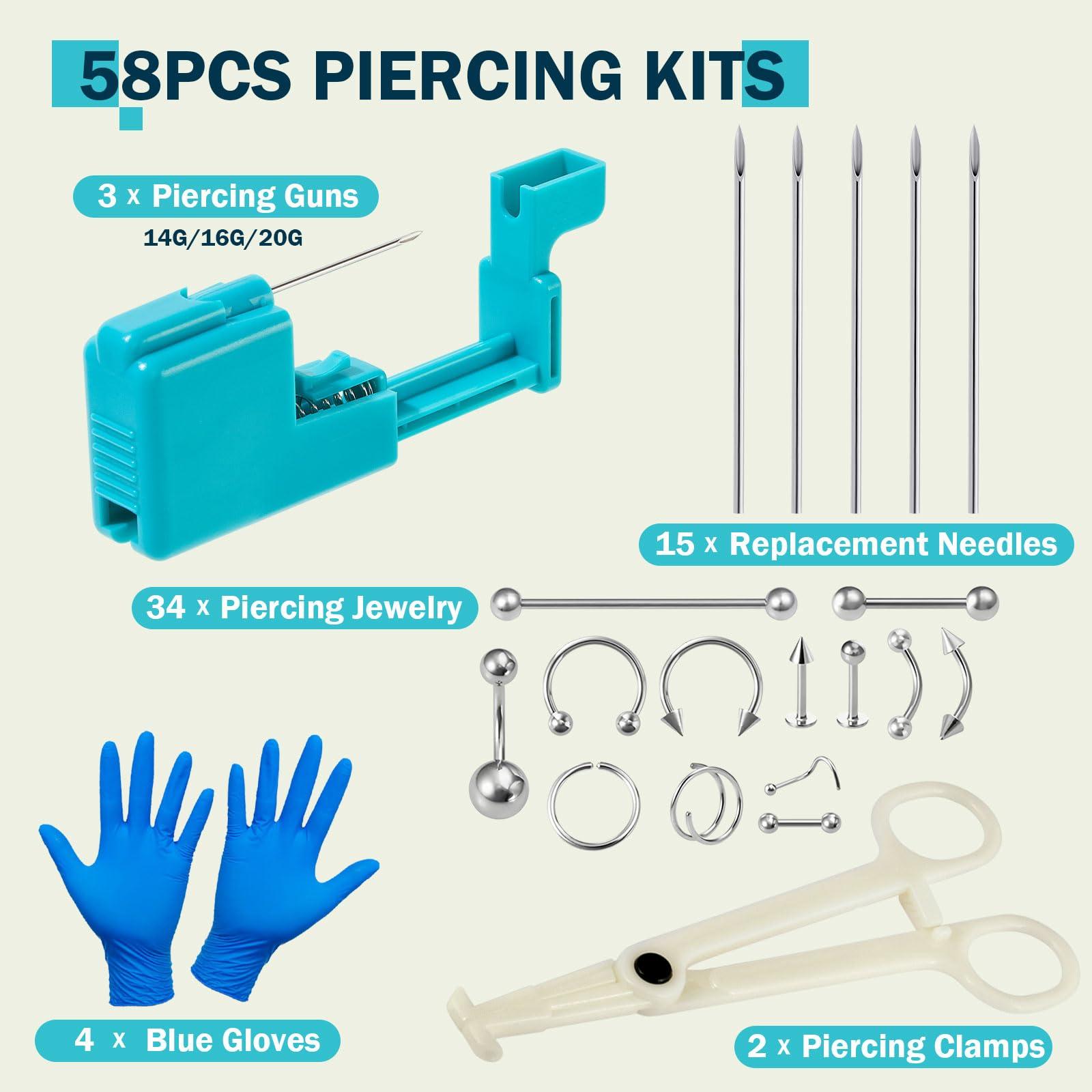 Beautidots Beautidots 14G 16G 20G Body Piercing Kit for Belly Button/Lip/Tongue/Ear/Nose/Eyebrow/Nipple Piercing Gun Kits Safe Body Piercing Needle Tools for Women Men