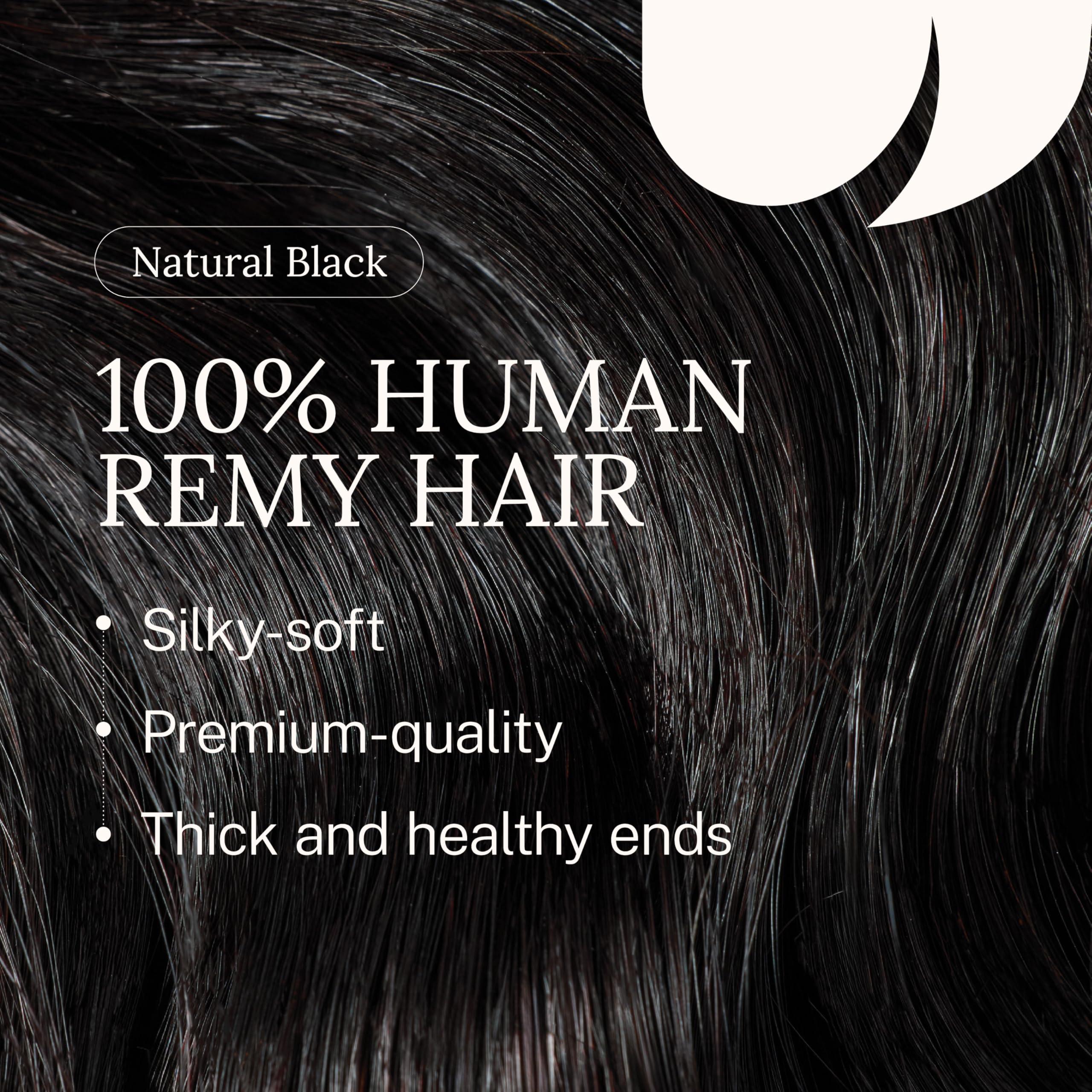 Zala Zala Clip In Hair Extensions - 100% Remy Human Hair - Natural, Silky & Straight Discreet Clip in Extensions - Blend Easy into Natural Hair - 5 Piece Set, in Natural Black (85g / 16 inch)