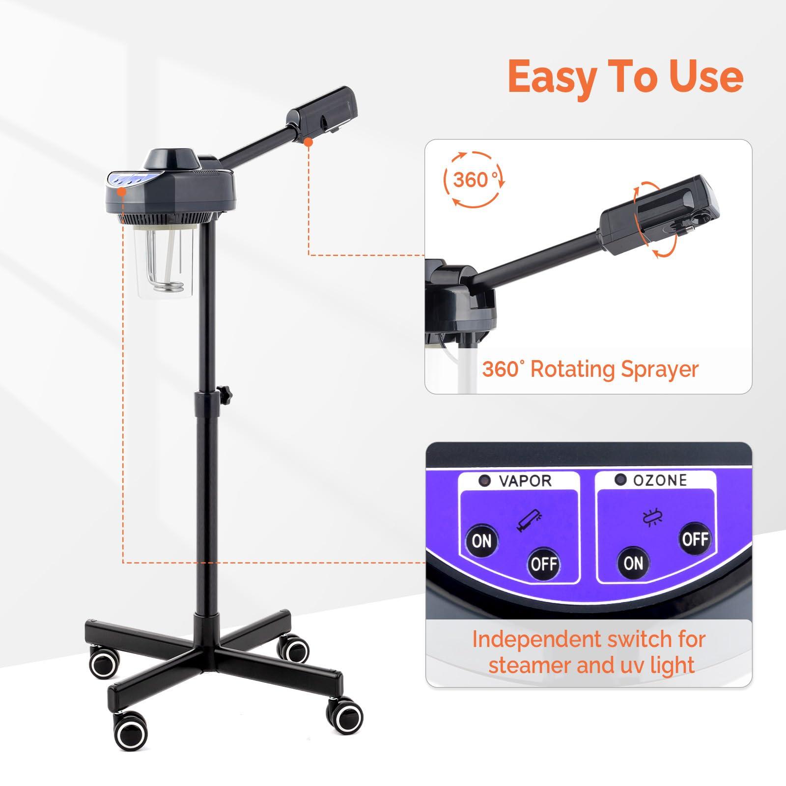 Xeuemtey Steamer Professional Facial Steamer, Face Steamer with Hot Ozone Mist for Beauty Salon Spa Home, Rotatable Sprayer, Pore Opener and Personal Skin Care Deep Cleaning