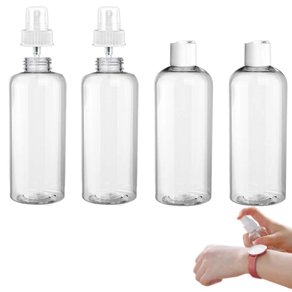 AllTopBargains AllTopBargains 4PC Clear Empty Plastic Bottles 100ml Spray Dispensing Cap Travel Refillable TSA