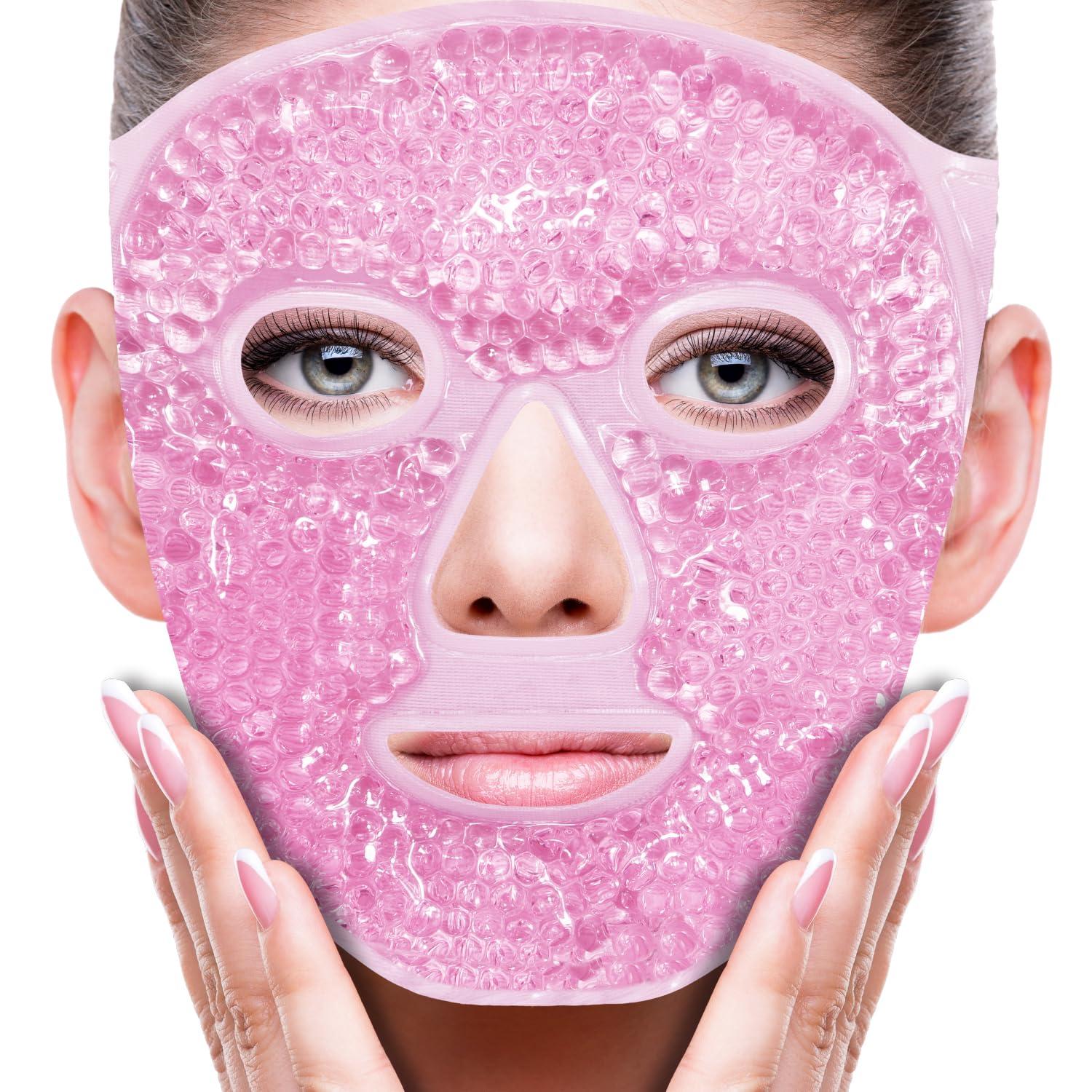 ZNCUETD Face Eye Mask Ice Pack for Reducing Puffiness, Bags Under Eyes, Puffy Dark Circles, Migraine,Hot/Cold Pack with Soft Plush Backing (Pink #19)