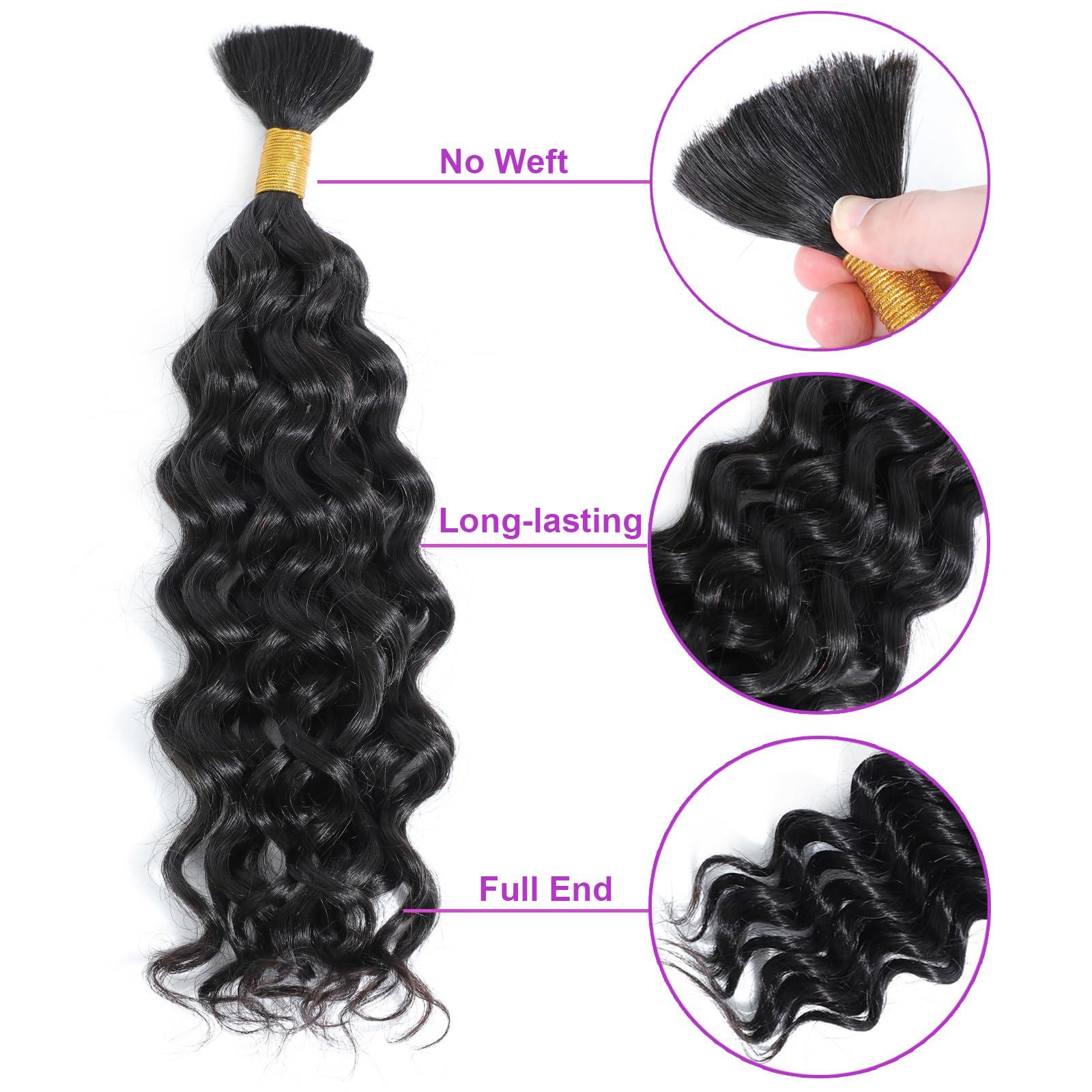Adette Human Braiding Hair Water Wave Bulk Human Hair for Braiding 50g 1 Bundle/Pack No Weft Human Hair Bundles for Braiding Micro Human Braiding Hair for Boho Braids (16\")