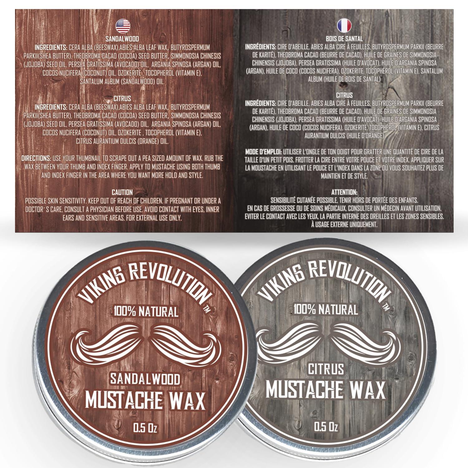 Viking Revolution Viking Revolution Mustache Wax 2 Pack - Beard & Moustache Wax for Men - Strong Hold Helps Train Tame & Style (Citrus & Sandalwood, 2 pack)
