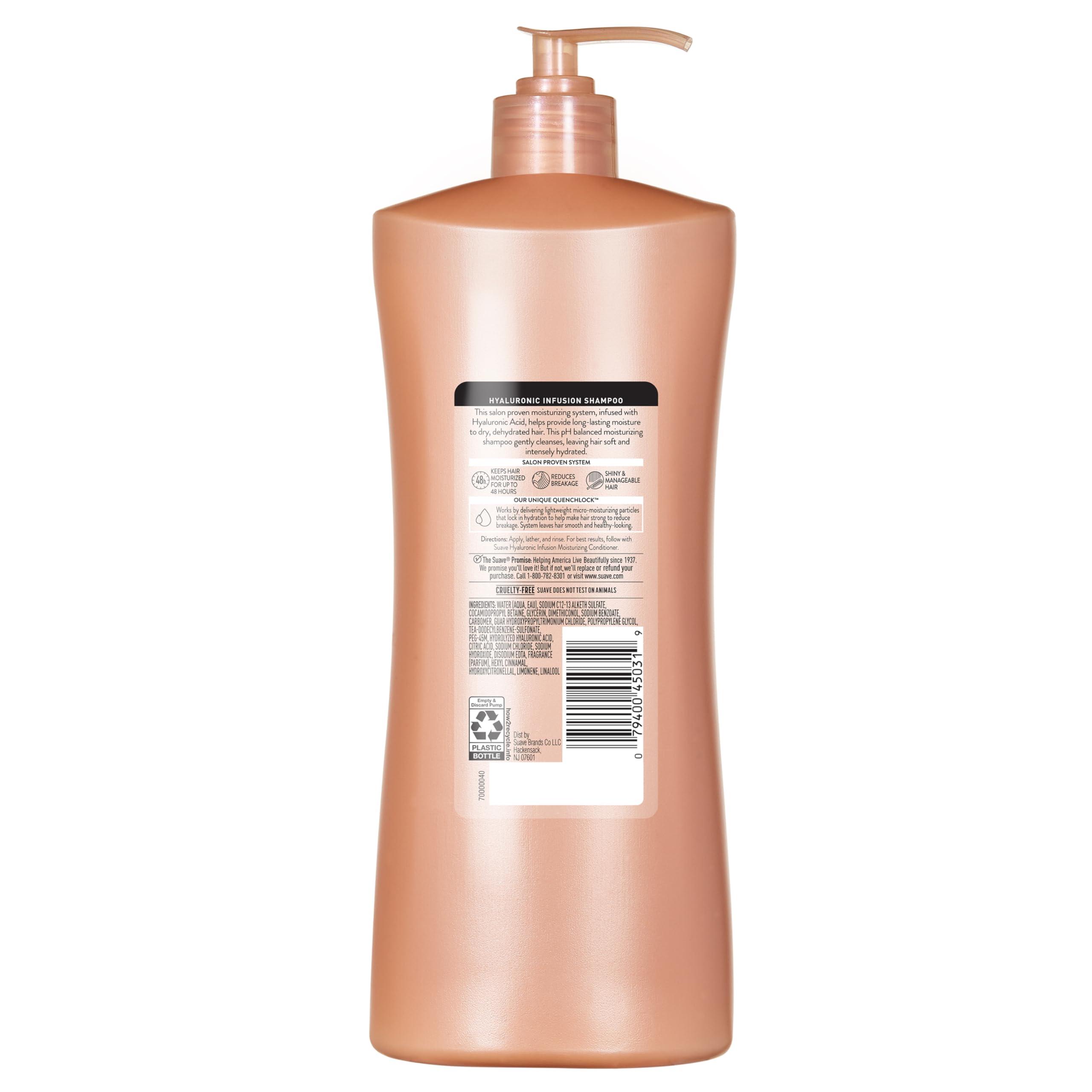 Suave Suave Hyaluronic Infusion Moisturizing Shampoo, Long Lasting Hydration for Dry, Dehydrated Hair with Hyaluronic Acid, 28 oz Pump, 4 Pack