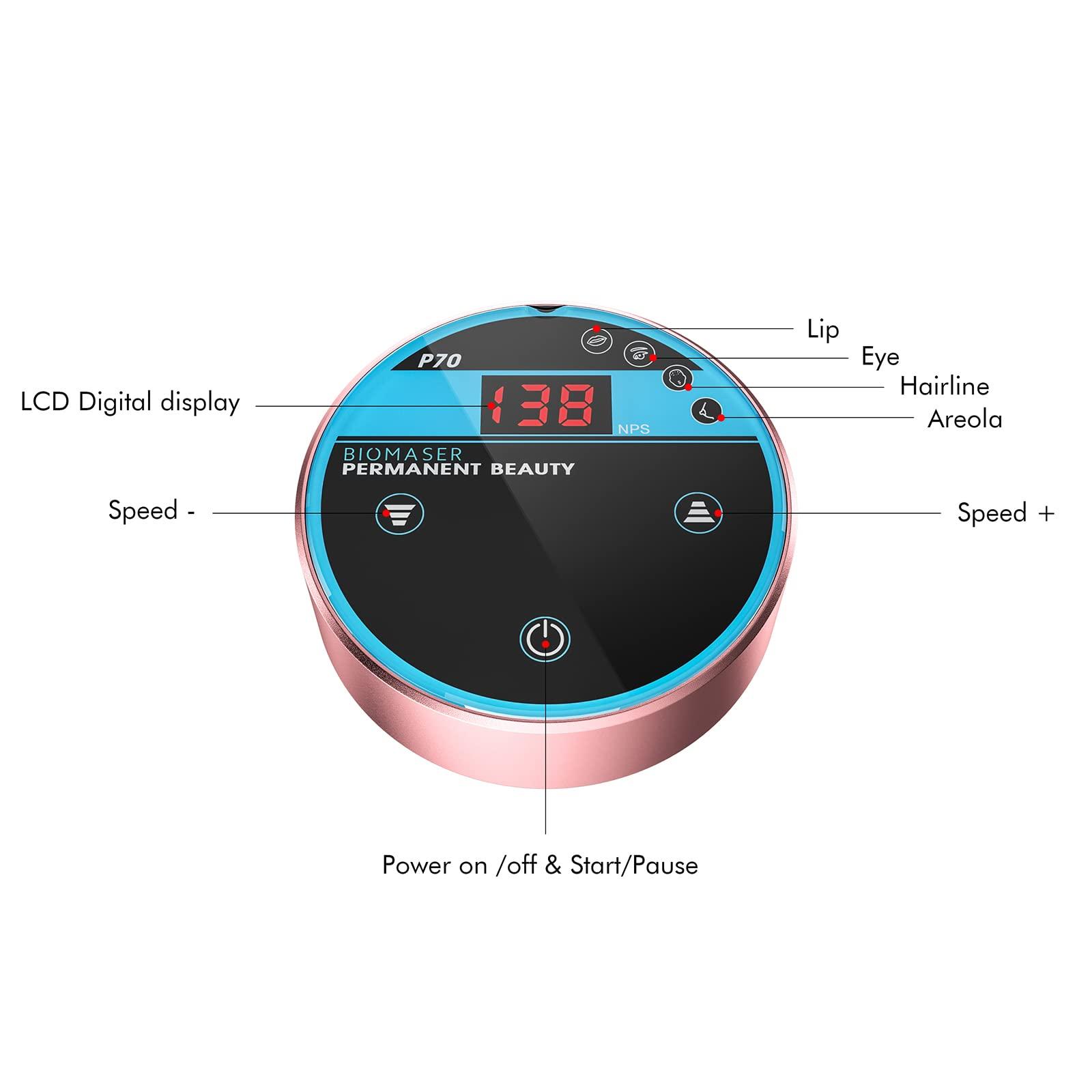 BIOMASER P70 Permanent Makeup Machine kit-BIOMASER Permanent Makeup Microblading Tattoo Machines with Swiss Motor Rotary Pen Mini Power Supply Cartridge needles for Eyebrow Eyeliner Lip