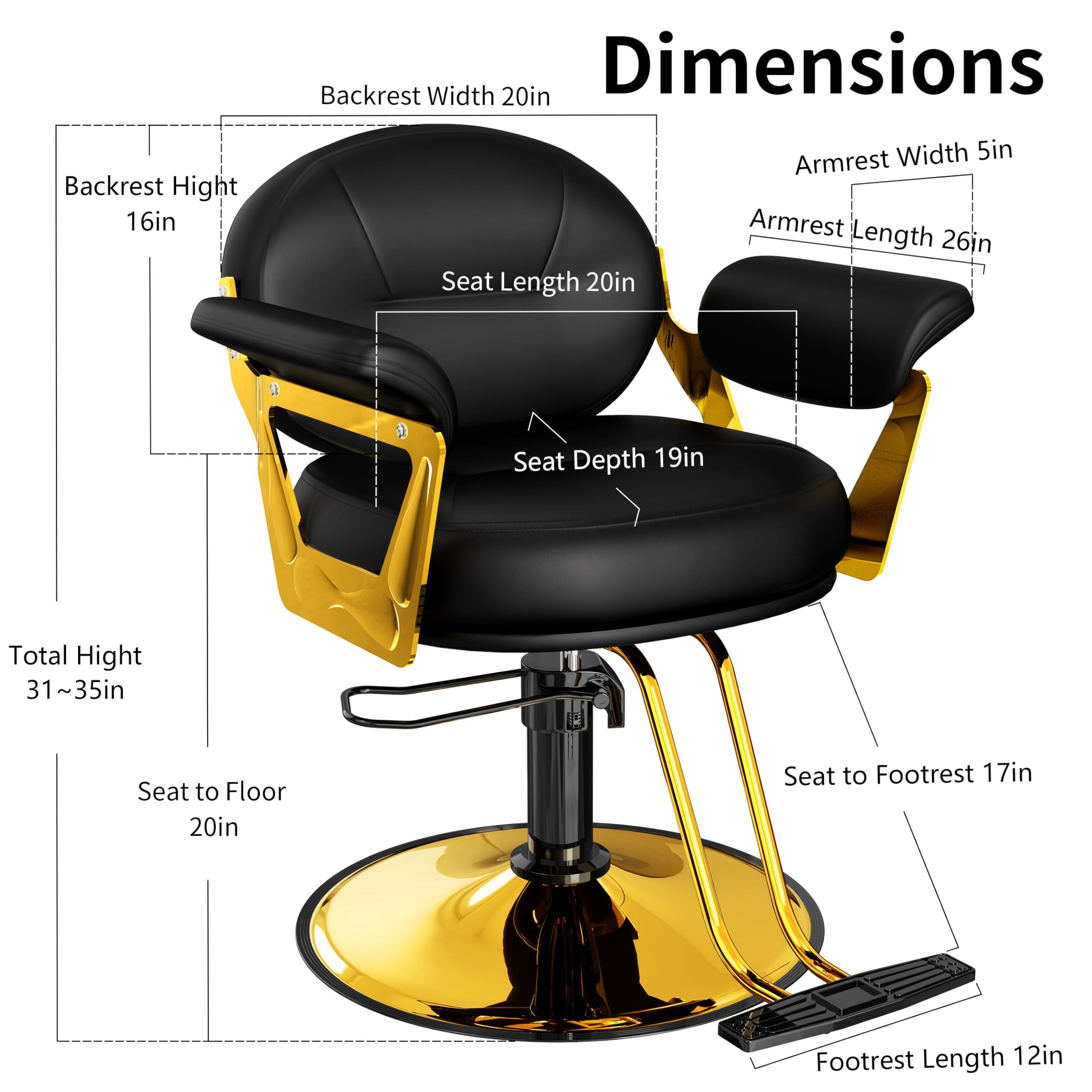 Baasha Baasha Comfortable Black and Gold Salon Chair with Memory Cushion, Professional Stylist Chairs with Wide Seat & Padded Armrest, 360 Swivel Styling Chairs, Weight Capacity Up to 440 lbs
