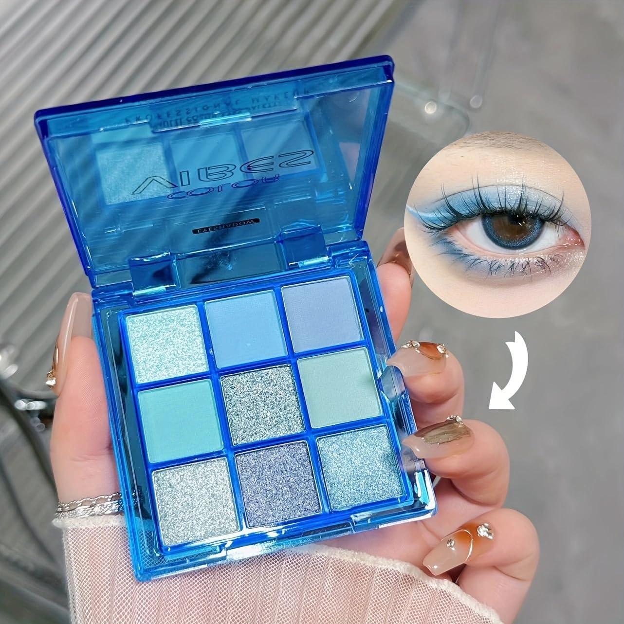 YHGIJ YHGIJ Blue Eyeshadow Palette - 9 Matte and Shimmer Shades in Cool Tones - Waterproof and Blendable for Stunning Smoky Eye Looks Light Blue Eyeshadow Blue Face Makeup for Valentines Day