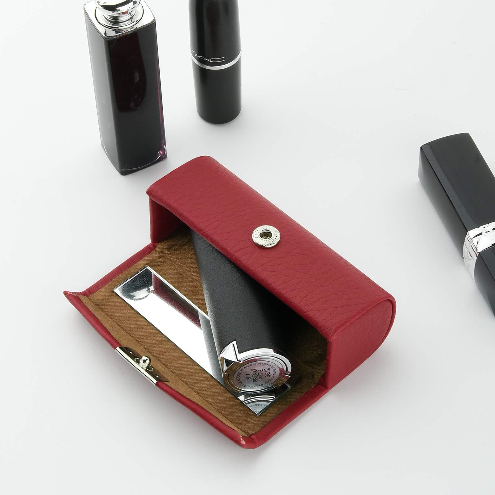Beautyflier Beautyflier Women’s Soft PU Leather Lipstick Case Holder with Mirror Rectangle Makeup Travel Cases for Purse Lipstick Holder (Red Lychee Pattern)