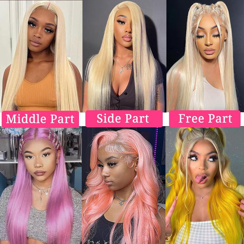 LAKASTATR LAKASTATR Blonde Wig Human Hair 34 Inch Straight 13x4 Lace Front Wigs Human Hair 180% Density 613 HD Lace Frontal Wig Glueless Wigs Human Hair Pre Plucked With Baby Hair