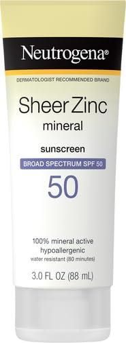 Neutrogena Neutrogena Sheer Zinc Oxide Dry-Touch Sunscreen Lotion with Broad Spectrum SPF 50, Water-Resistant, Hypoallergenic & Non-Greasy Mineral Sunscreen, 3 fl. oz