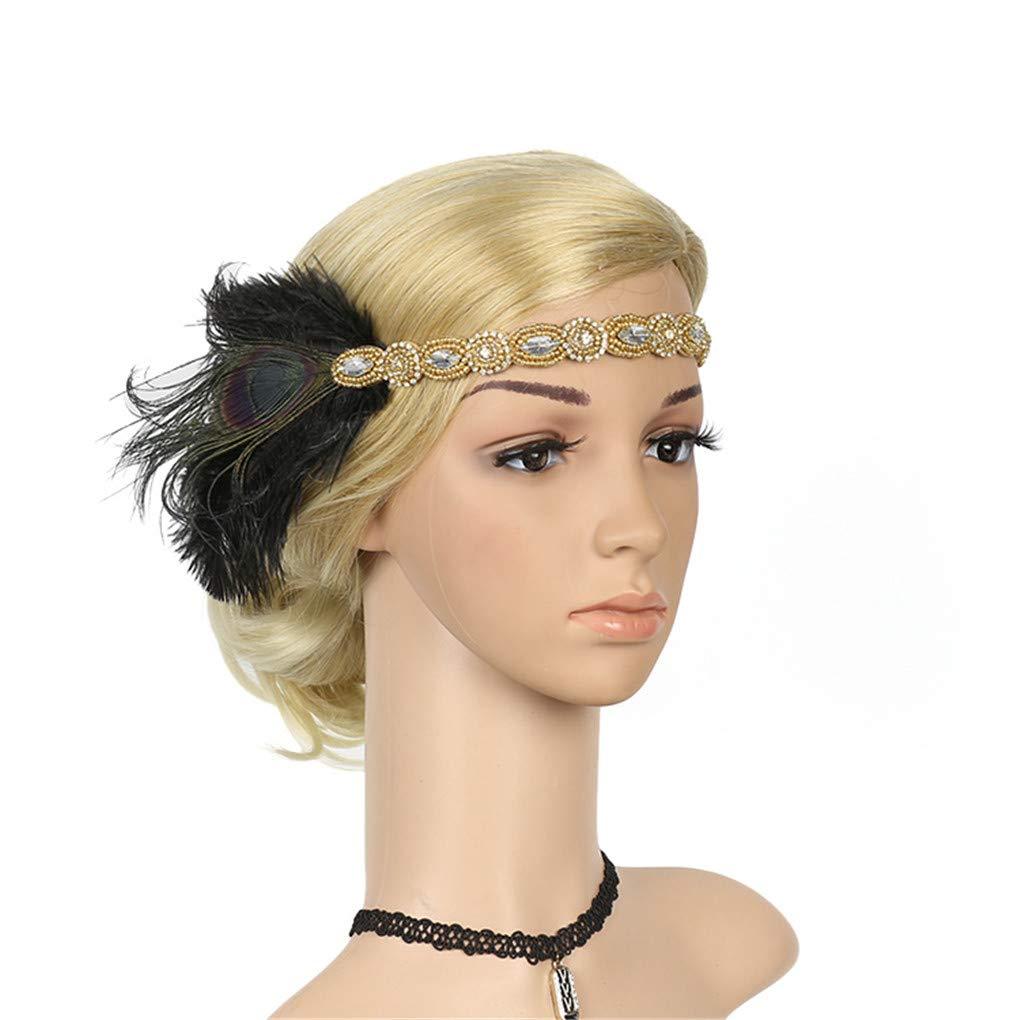 Countonme Roaring Art Deco 1920s Headpieces for Women Flapper Headband 20s Gatsby Costume Peacock Hair Accessories 06Gold