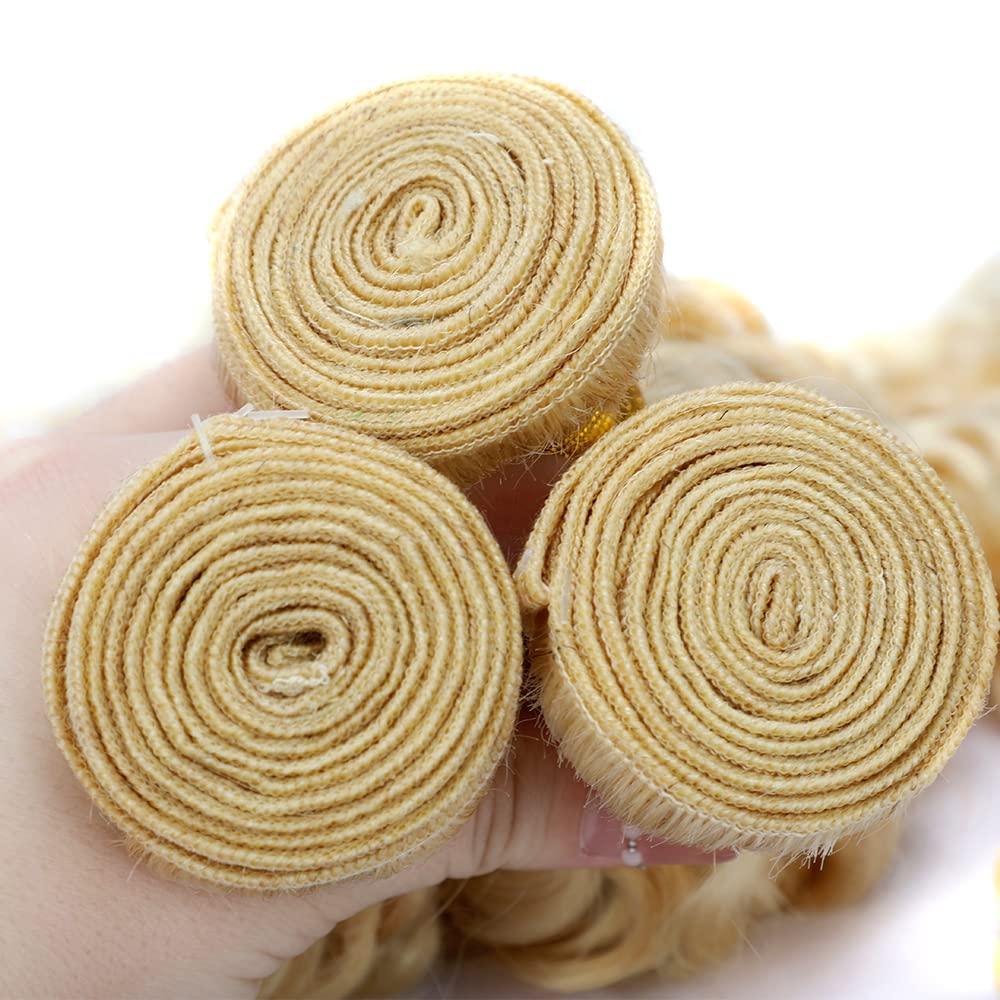 LadrXadr Blonde Human Hair Bundles 613 Kinky Curly Bundles P27/613 Human Hair Bundles 10 inch Blonde Wet and Wavy Bundle Two Tone Honey Blonde Mixed With Blonde Bundle Human Hair Weave