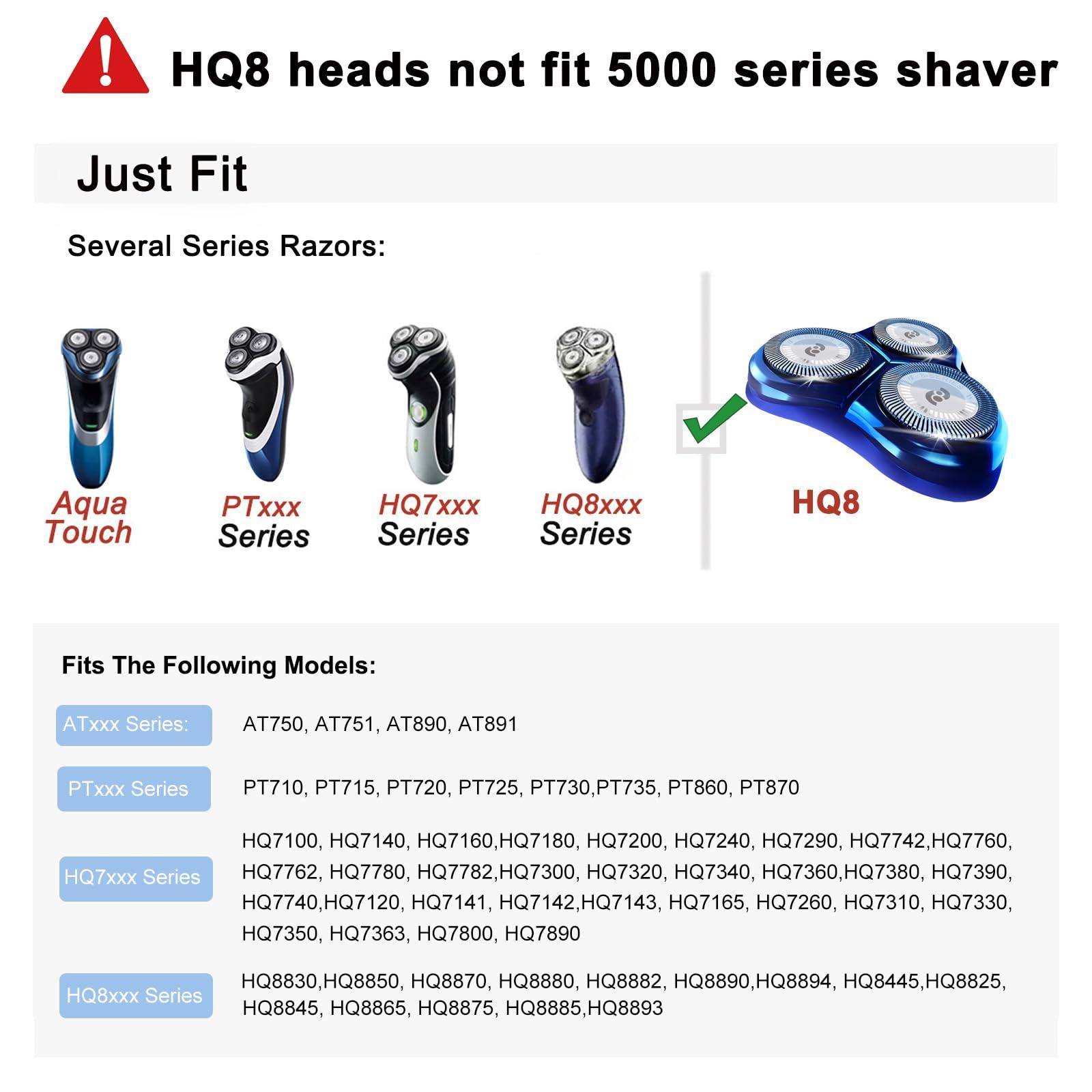 tuokiy HQ8 Replacement Heads Compatible with Philips Norelco Aquatec Shavers, Blades for PT720 AT880 AT810 Razor, 6-pc Pack