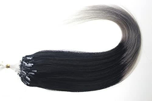 Yotty Yotty Micro Ring Hair Extensions Black Ombre Gray Colors Remy Micro Beads Link Human Hair Extensions Micro Loop Ombre Hair 16inch 100strands per Pack
