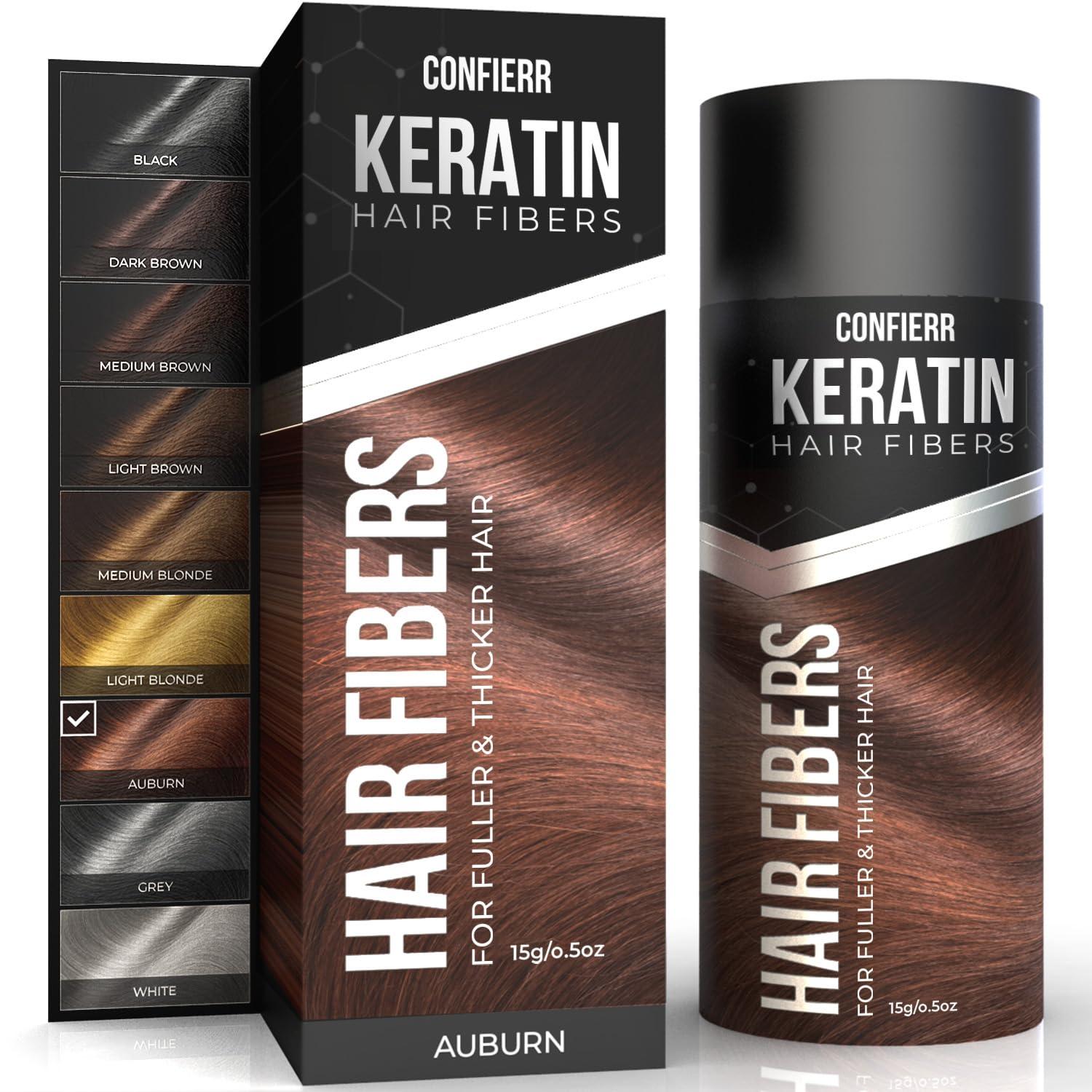 CONFIERR CONFIERR Keratin Hair Fibers for Men & Women - Fill In Fine or Thinning Hair, Instantly Thicker, Fuller Looking Hair (Auburn 15g)