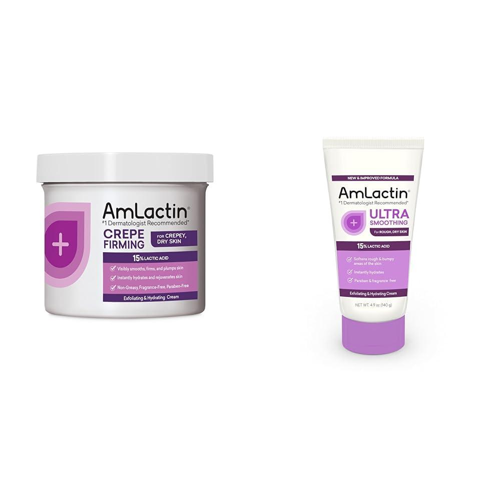 AmLactin AmLactin Crepe Firming Cream - 12 oz Body Cream with 15% Lactic Acid - Exfoliator and Moisturizer for Crepey, Dry Skin & Ultra Smoothing - 4.9 oz Body & Hand Cream with 15% Lactic Acid