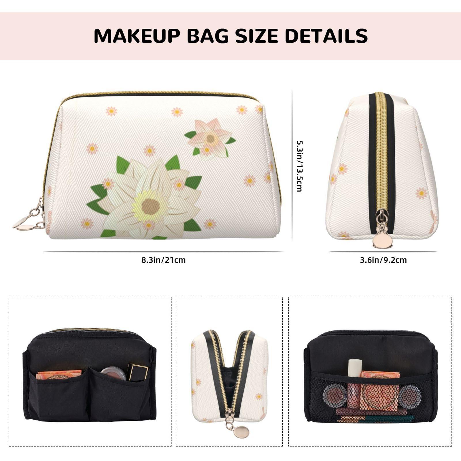 Trukd Blooming Hexagonal Whitemakeup Bag Organizer,Toiletry Cosmetic Bag,Zipper Pouch Brushes Storage Case(Large)