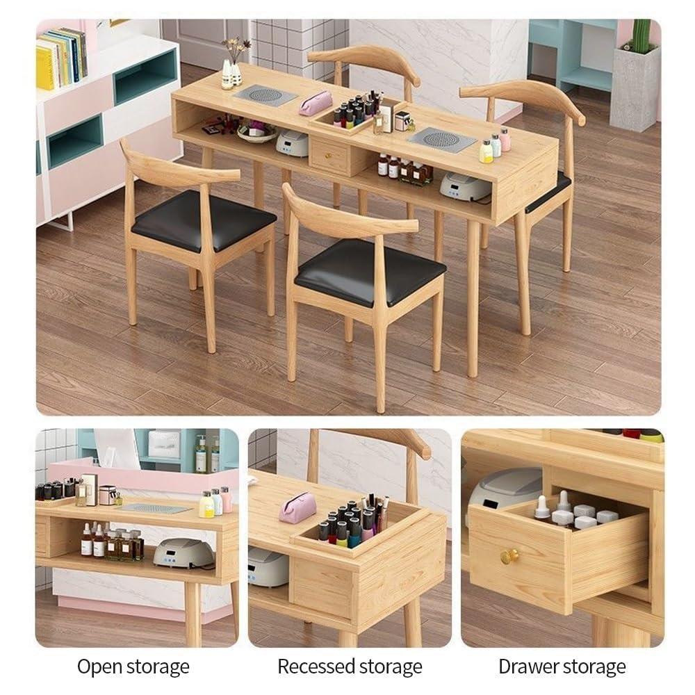 HJAGDJ HJAGDJ Modern Nail Desk with Dust Collector, Nail Table for Nail Tech, Manicure Table with Grooved and Drawer, Solid Wood Double Layer Nail Station, Beauty Salon Nail Tech Desk(39.3in/100cm)