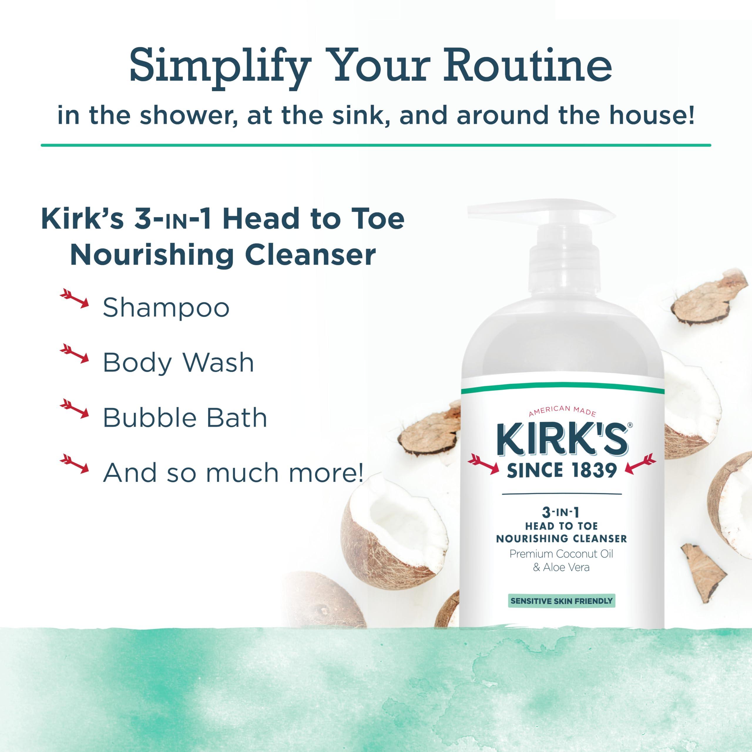 Kirk's Kirk\'s 3-in-1 Head to Toe Nourishing Liquid Cleanser & Travel Size Bar Soap - for Men, Women & Children - Premium Coconut Oil & Aloe Vera- Non GMO & Vegan -Mint & Eucalyptus - 32 Fl Oz