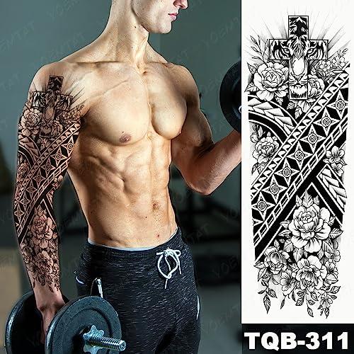 Generic Large Arm Sleeve Tattoo Black Maori Waterproof Temporary Tatoo Sticker Robot Turtle Soldier Men Full Mechanical Tatto