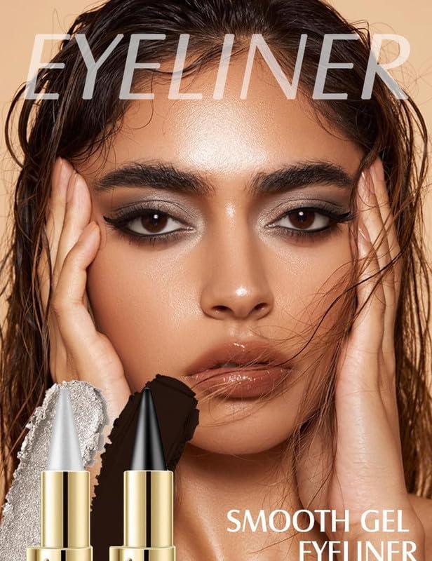 PETUPS Ayky Long Wear Gel Eyeliner, 2024 New Matte Quick-Dry Eyeliner, Waterproof Eyeliner Cream Long Wear Gel Eyeliner, Natural Long Wear Liquid Eyeliner Pencil (Brown 2pcs)