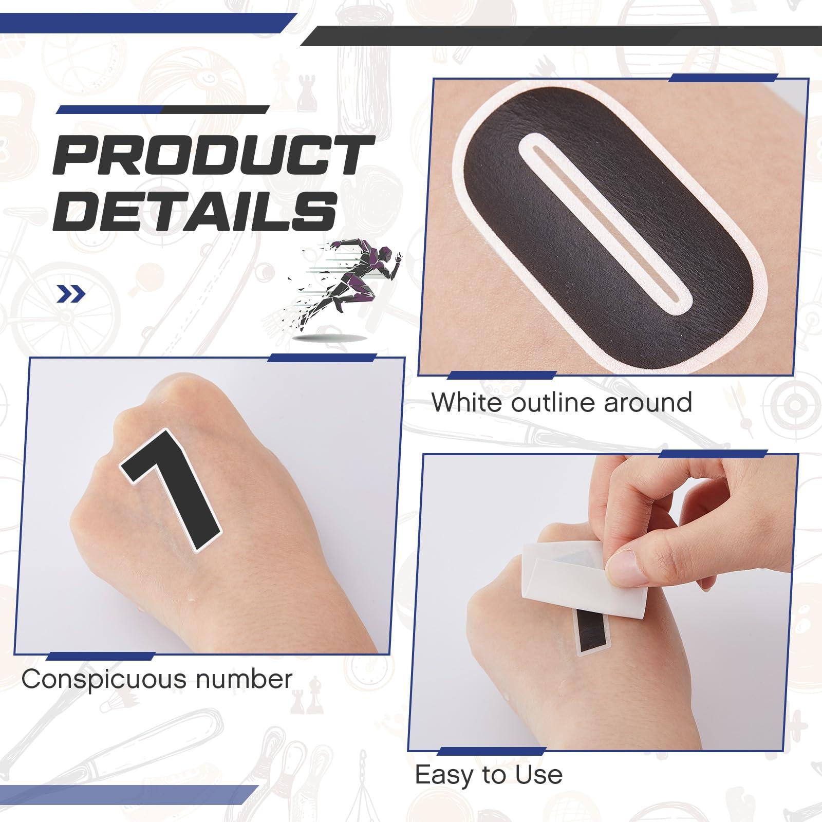 Dimsile 100 Pcs Triathlon Number Tattoos Temporary Number 0 to 9 Digits Tattoos Stickers 10 of Each Numerals Tattoo Numbers on Body Arm Chest Neck Shoulder Face for Party Supplies Athletes Sports Race