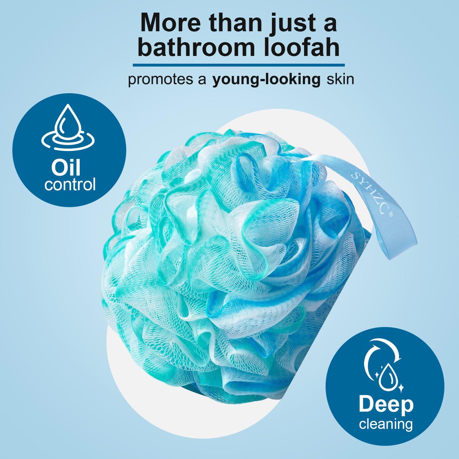 SYHZC UPMSX SYHZC Bath Sponge Loofah 75g/PCS Soft Shower Sponge Extra Large Mesh Poufs Body Scrubber Exfoliating Shower Puff for Women and Men, Set of 4, Flower Color (Green-Purple-Large)