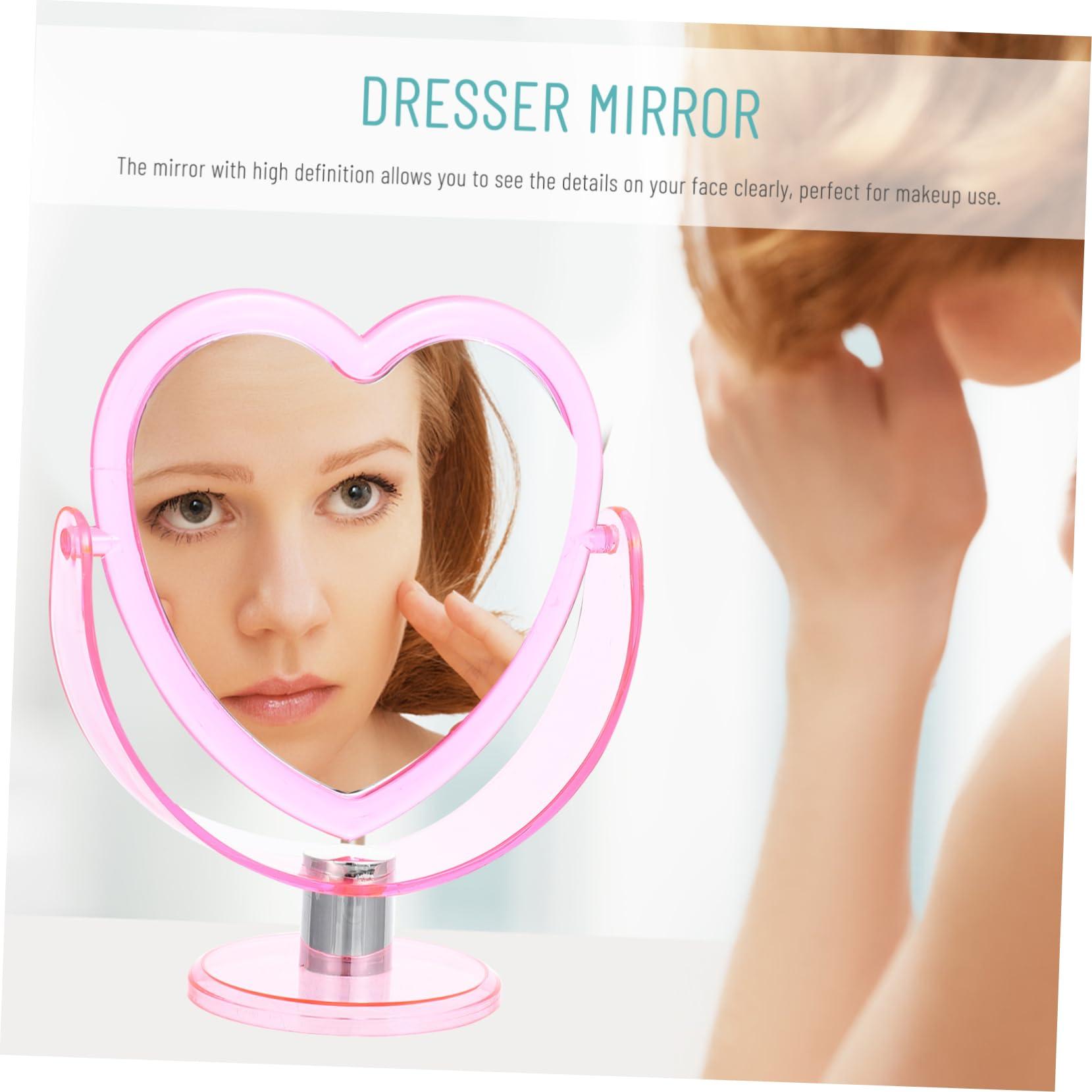 Angoily Angoily Double Sided Heart Mirror Cosmetic Mirror Heart Shape Double-Sided Tabletop Mirror Dressing Table Adorn Vintage Style Lightweight