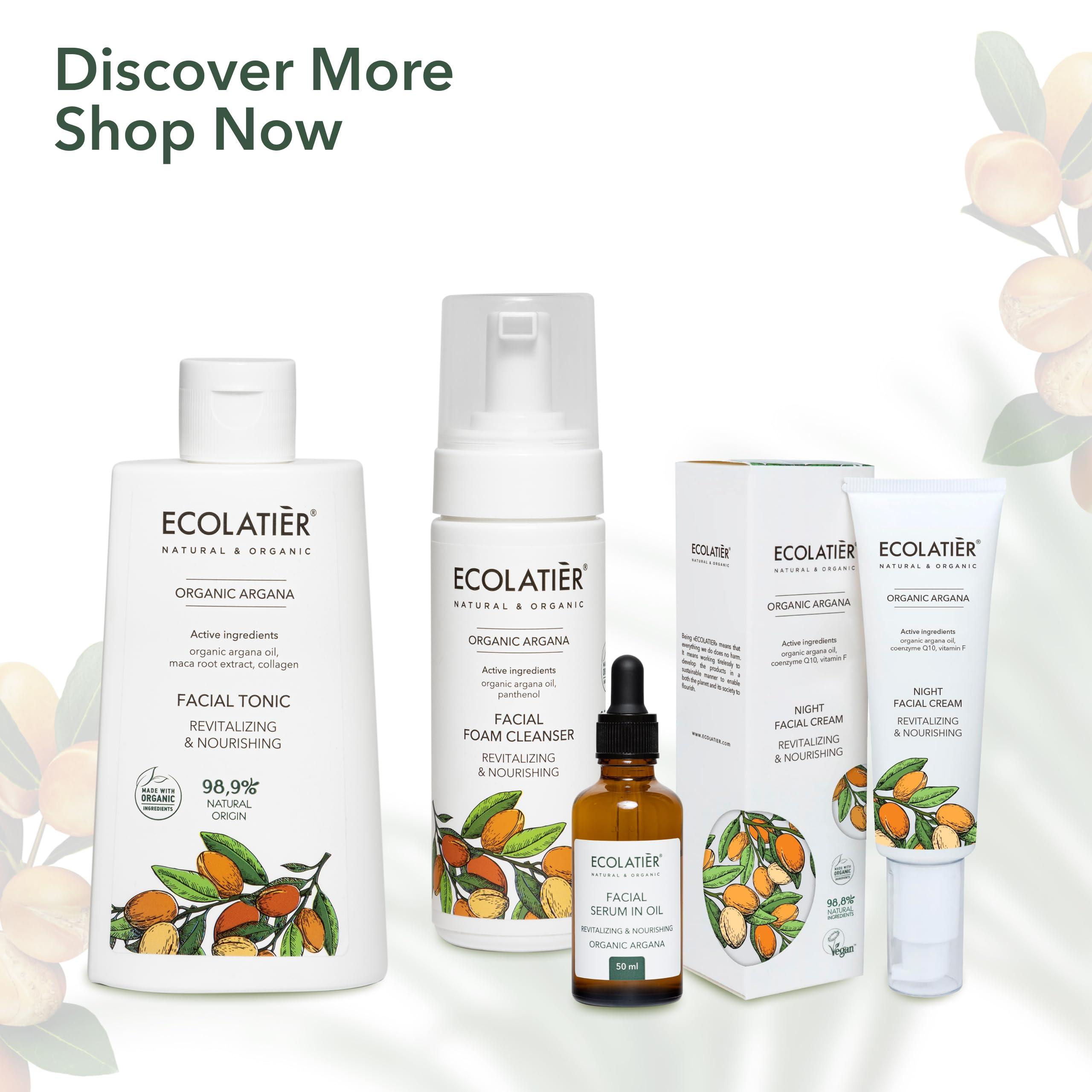 ECOLATIR Face Serum with Organic Argan Oil 98.4% Natural, Hydrating Anti-Aging Facial Serum, Revitalizing & Nourishing, Improves Skin Elasticity, 1.7 Fl Oz - ECOLATIER