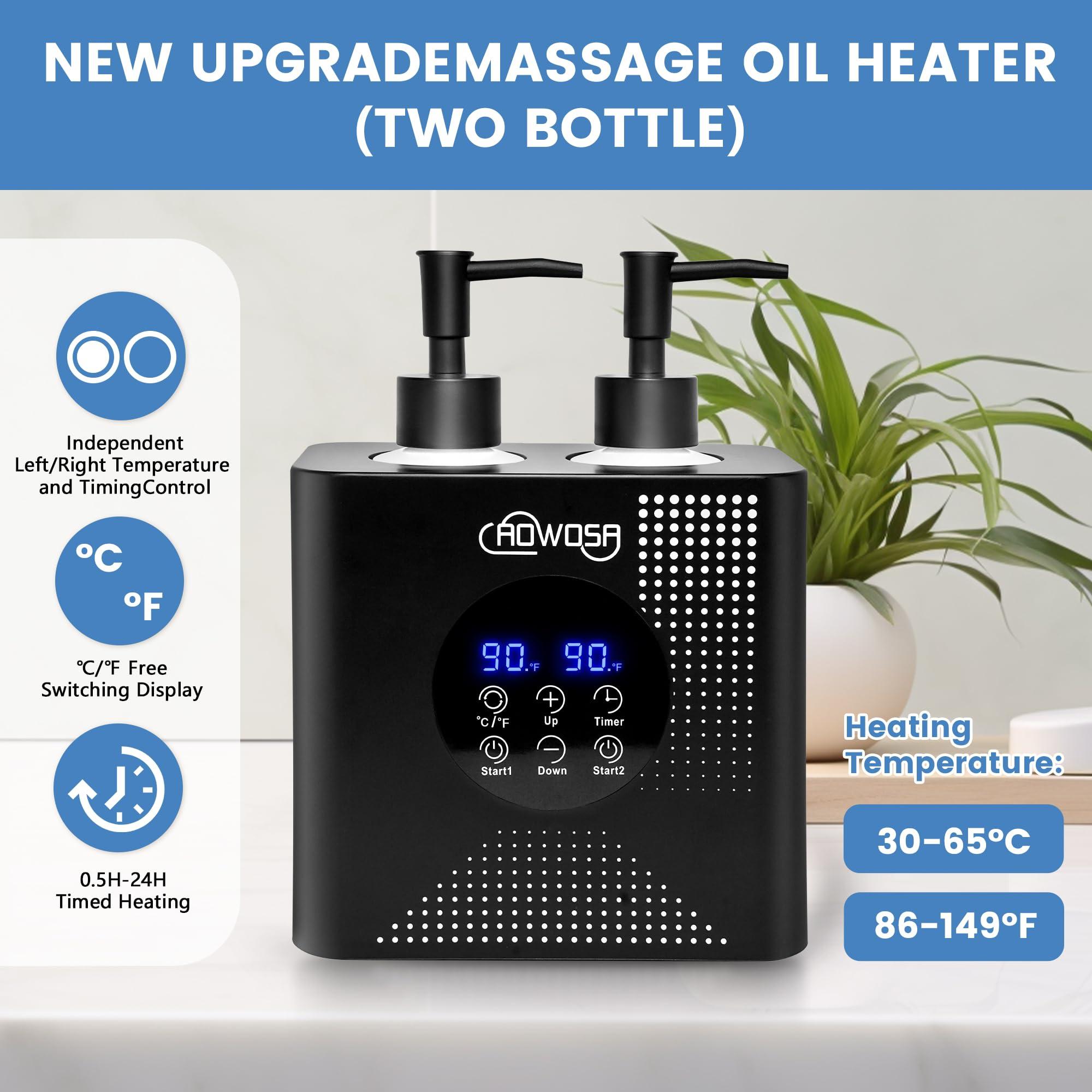 AOWOSA Massage Oil Warmer Double Bottle Professional Electric Lotion Digital Heater for SPA, Portable Oil Warmer Heated Cream for Beauty Salon Home, with / Switchable Display, Four Oil Dispenser Bottle