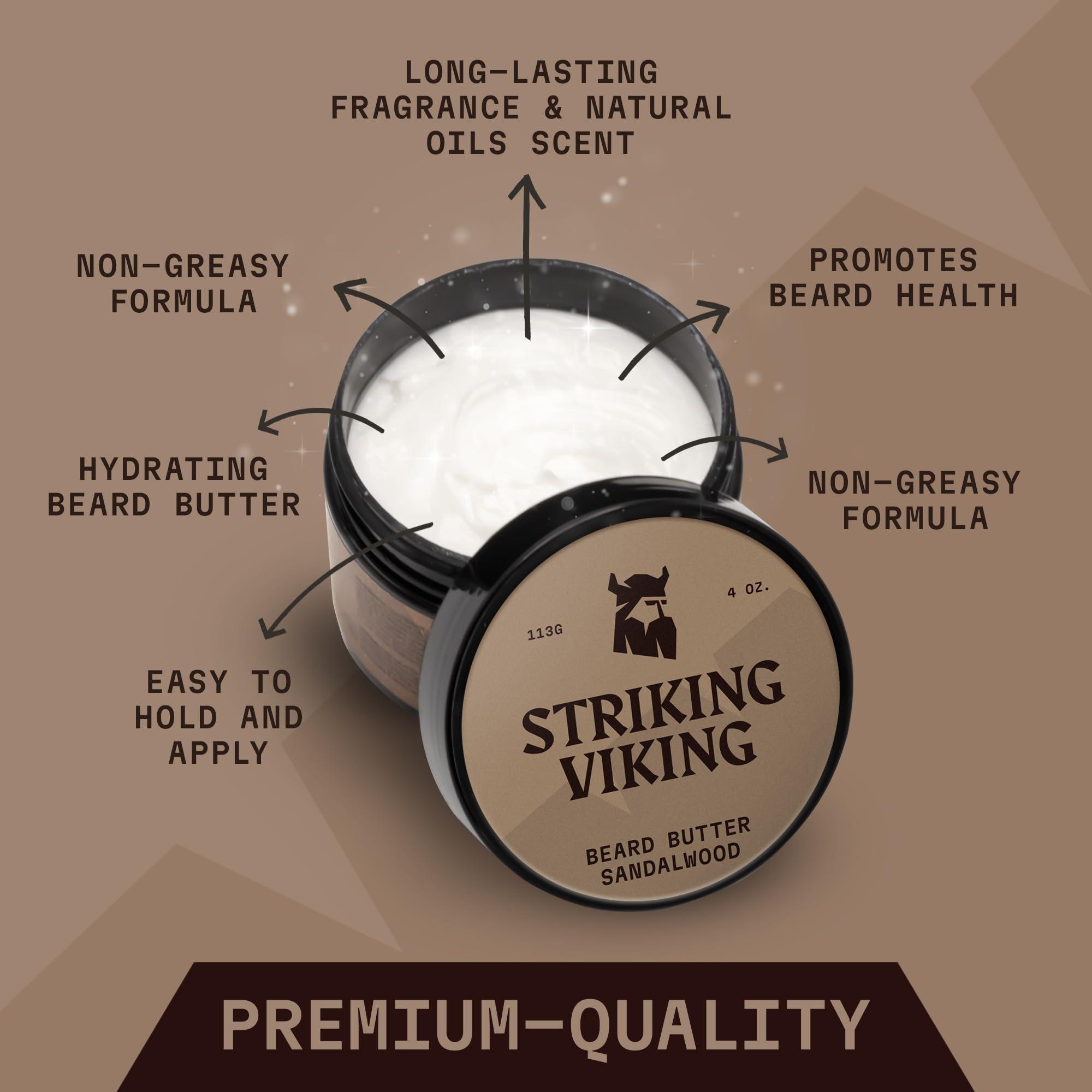 Striking Viking Striking Viking Sandalwood Beard Softener for Men - Non-Greasy Cream Formula With Natural Ingredients for Hydrated and Refreshing Beards (4oz)