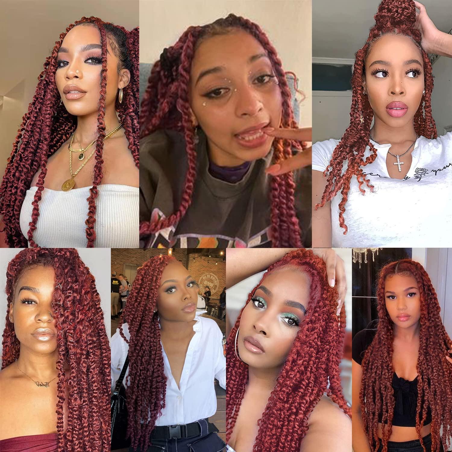 Ubeleco Ubeleco Copper Red Passion Twist Hair, 350# Water Wave Crochet Hair 10 Inch Passion Twist Crochet Hair 22 Strands/Pack Bohemian Synthetic Curly Braiding Hair Extensions (10 Inch (Pack of 2), 350#)