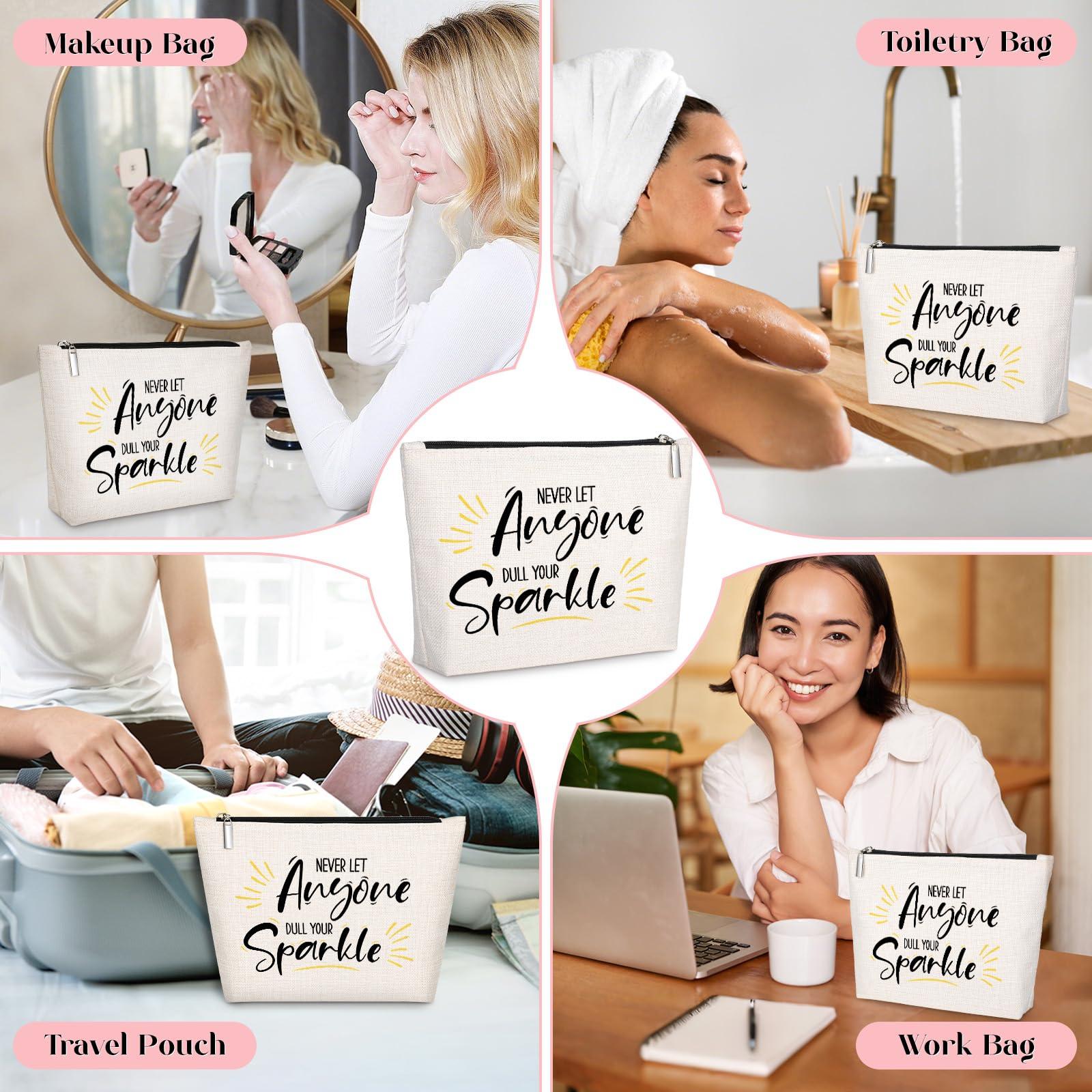 GevGuxLuo Inspirational Quote Gift for Women -Birthday Graduation Gift for Best Friend Sister -Makeup Bag Gift -Never Let Anyone Dull Your Sparkle